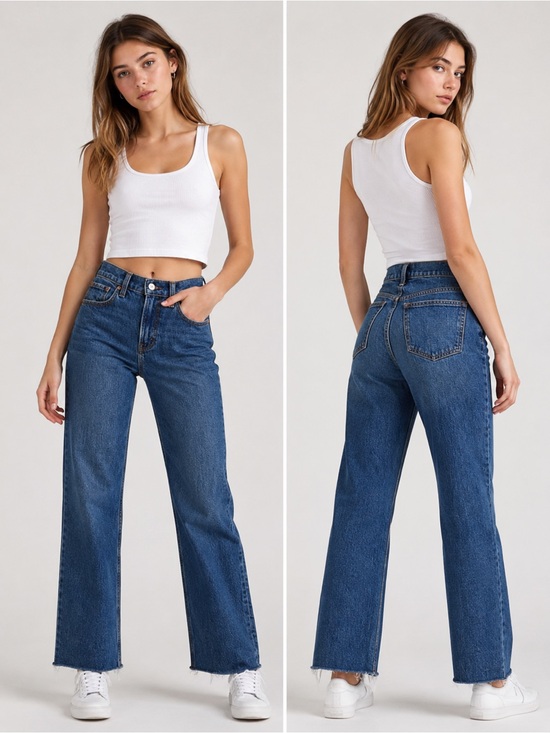 Abercrombie & Fitch Denim - Abercrombie & Fitch Mid-Rise 90’s Straight Leg Jeans Distressed bottom -26/2